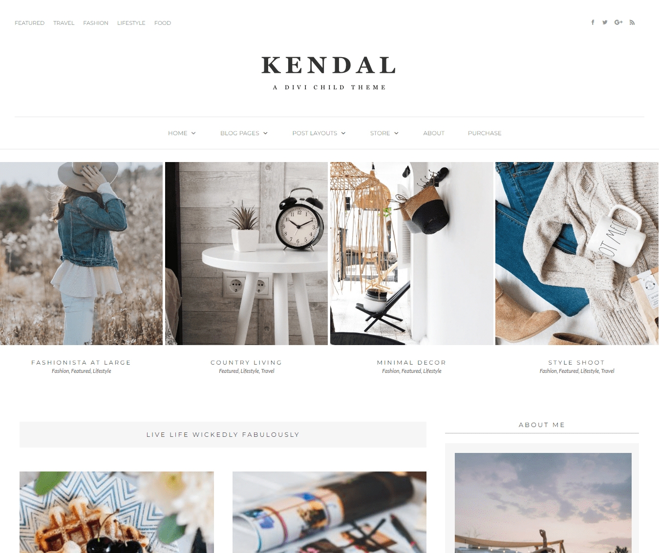 Kendal is a minimal, masonry Divi blog child theme for the lifestyle, travel and fashion blogger