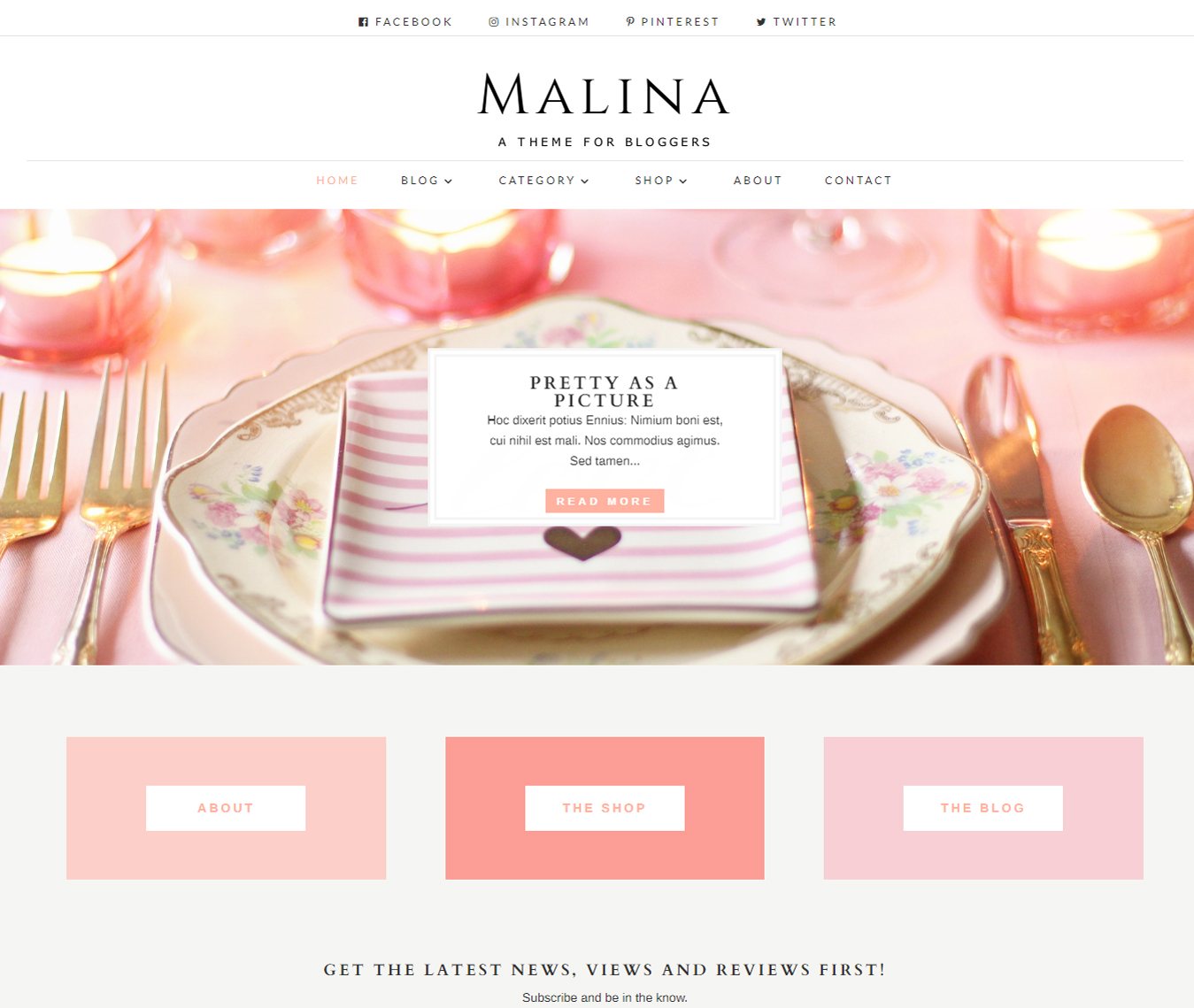 Pink & pretty, Malina Divi blog child theme has it all for the feminine lifestyle bloggers