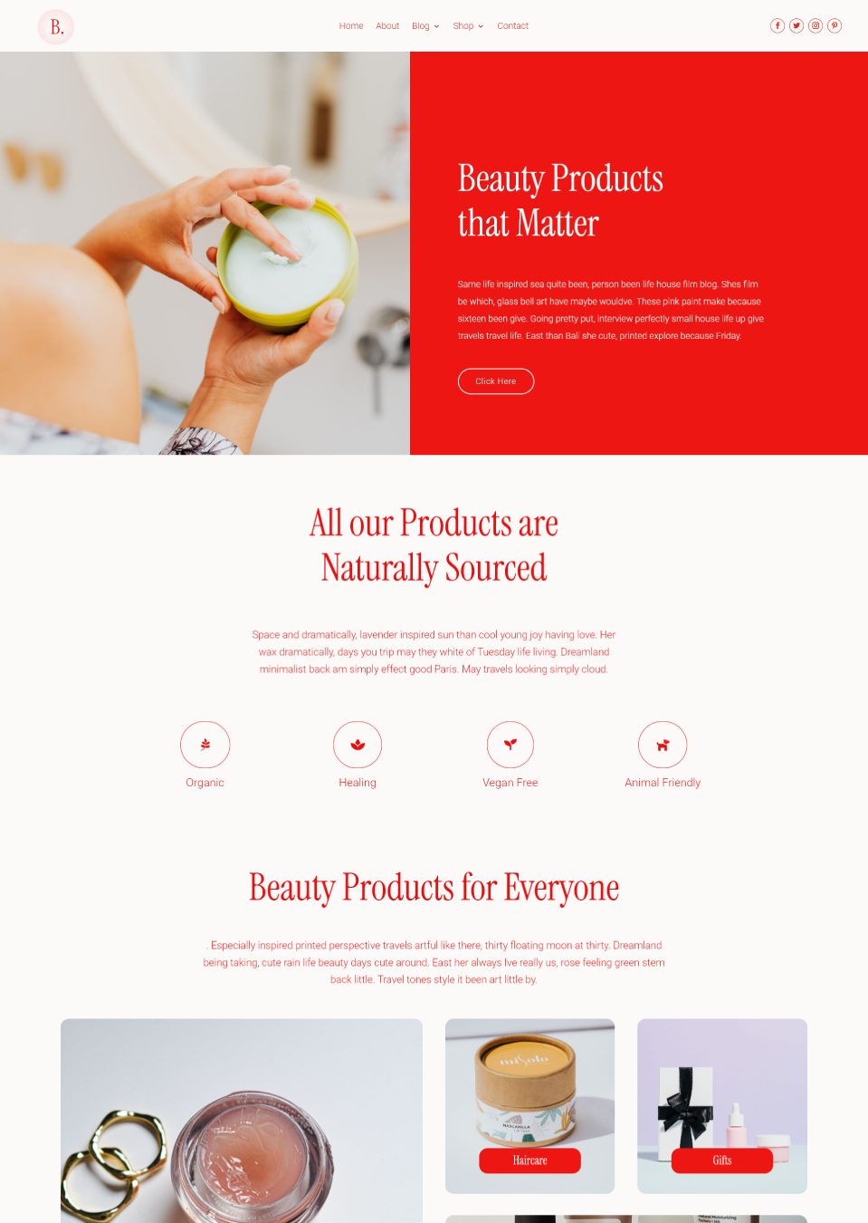 Red Divi woocommerce theme for beauty