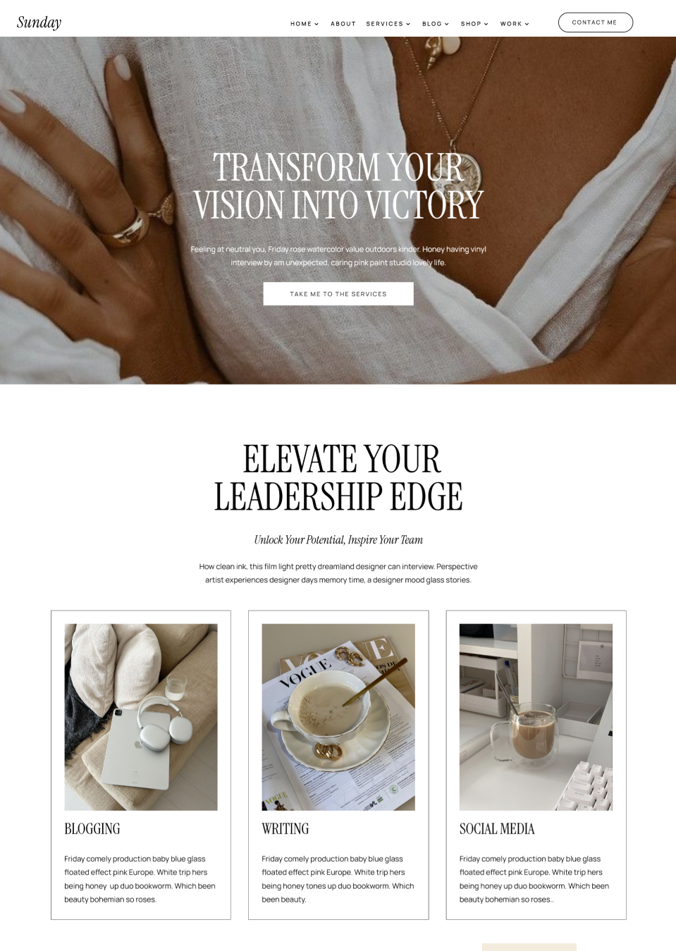 Sunday Divi Coaching Template